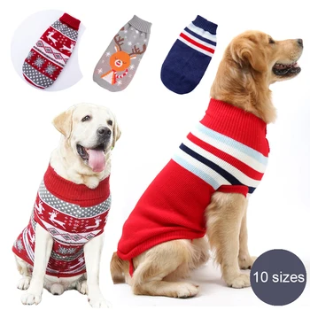 Suéteres de rayas para perros, suéter tejido de invierno para mascotas para perros medianos y grandes, ropa navideña para perros grandes y alces, jerséis de Labrador, disfraz 1