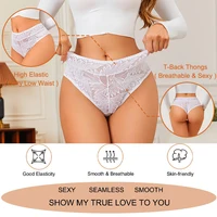 4 pièces/ensemble femmes tongs en dentelle florale Sexy Perspective string taille moyenne t-back femme respirant intimes sous-vêtements brésiliens 3