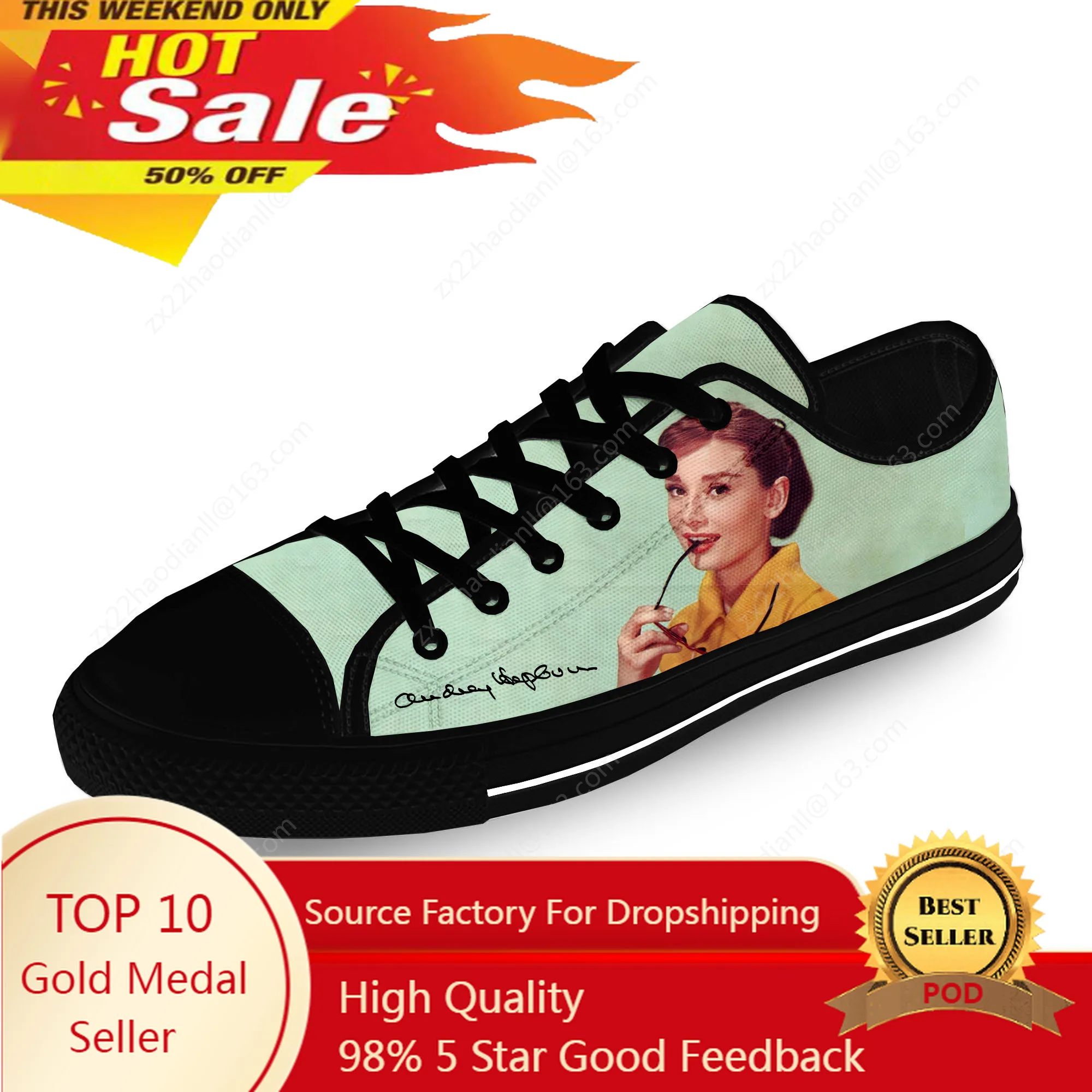 Movie Star Audrey Hepburn Cute Casual Cloth 3D Print Low Top Canvas Fashion Shoes Men Women Lightweight Breathable Sneakers