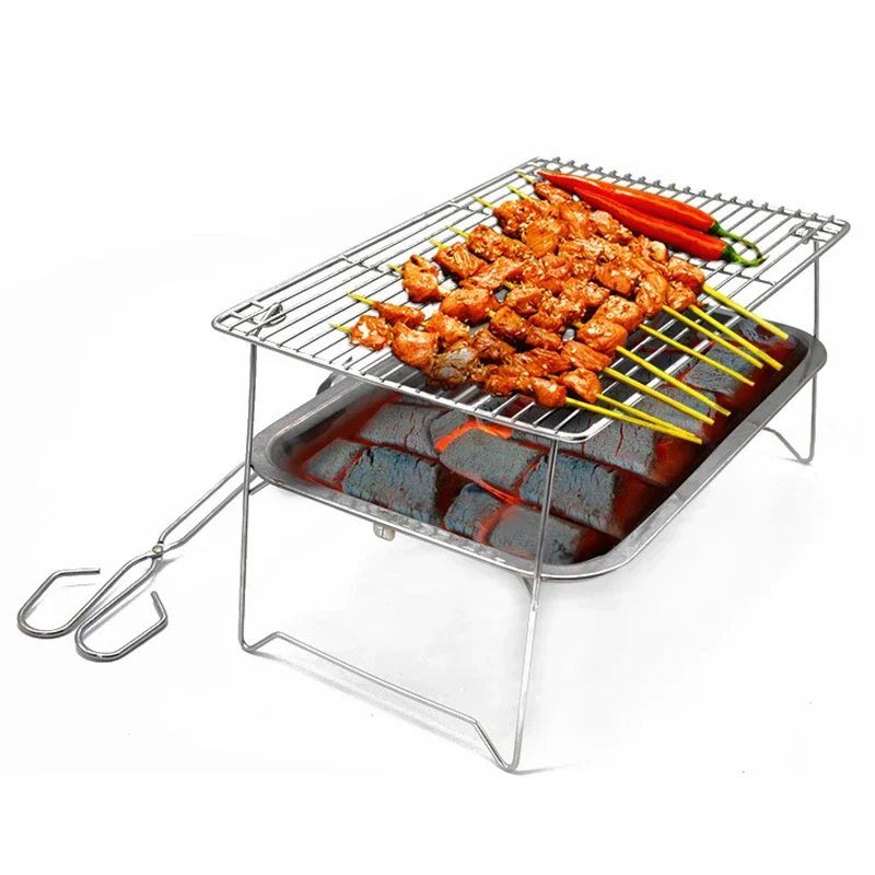 

Mini Portable Charcoal Barbecue Grill Outdoor Stainless Steel BBQ Tools Set Non-Stick BBQ Net Charcoal Clip BBQ Accessories