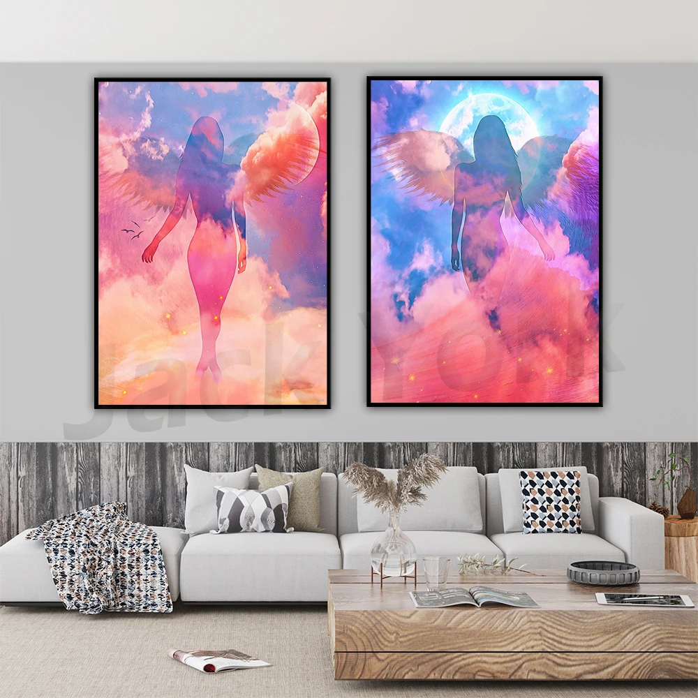 

Angels Painting | An Angels Reflection Wall Art | Over the Bed Decor | Guardian Angel Canvas Artwork