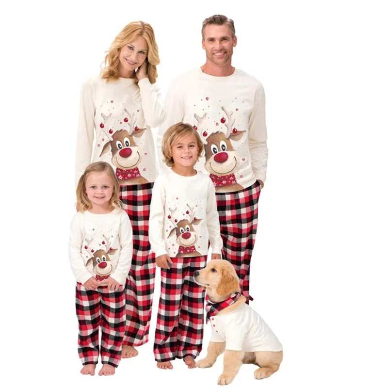 thumbnail image 1 of Conjuntos de pijamas familiares a juego de Navidad, traje de algodón para padres e hijos, madre e hija, pantalones y remera con dibujos animados para padre e hijo, 1 of 5