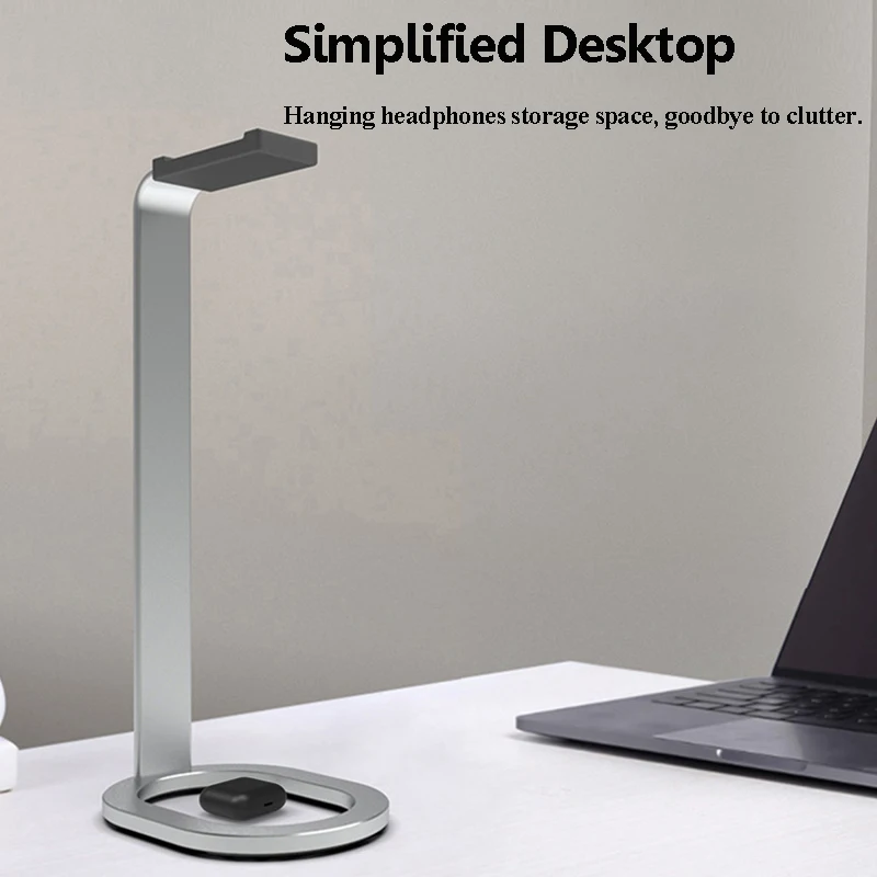 Universal Headphones Stand Aluminum Alloy+Silicone Gaming Headset Bracket Desktop Display Shelf with Anti-slip Base Space Saving