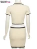 Weird Puss Ribbed Women 2 Piece Set Polo Neck Button Shorts Crop Tops+Mini Skirts Matching Stretch Elegant Streetwear Outfits 6