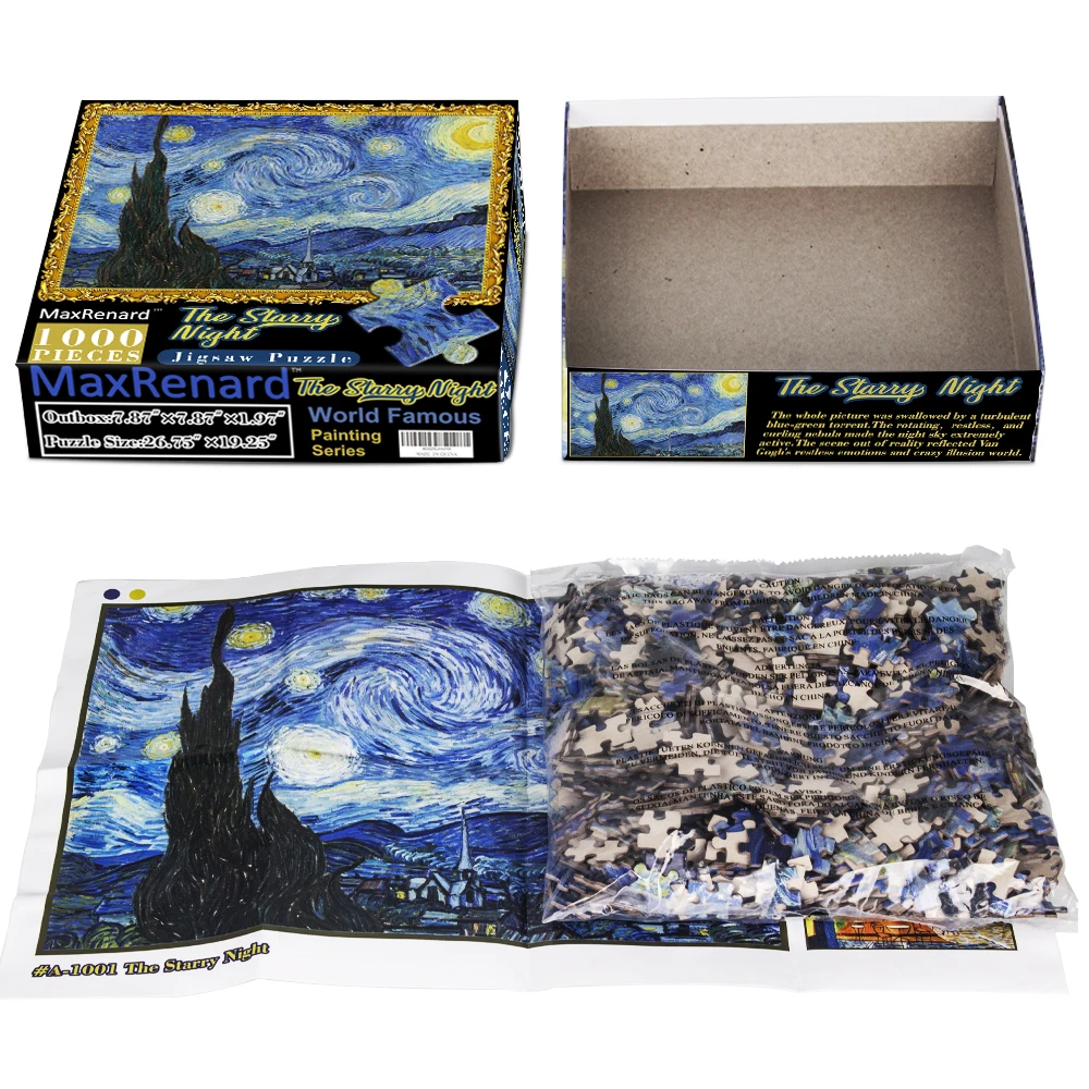 Maxrenard חתיכות 1000 פאזל למבוגרים ואן gogh בלילה כוכב ידידותי לסביבה נייר חג המולד מתנה
