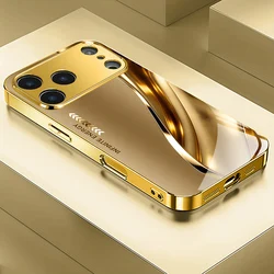 Luxury Gold Metallic Paint Glass Phone Case with Elegant Metal Curve Design - iPhone 18 Pro Max (1)