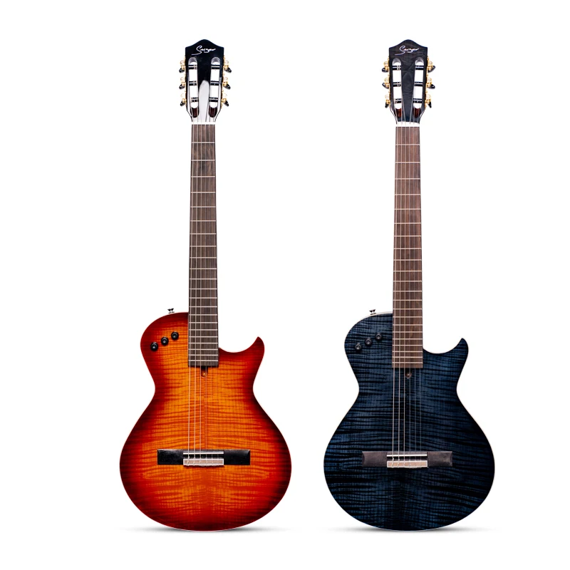 Portable Electric Guitar with Built-in Effect Silent Nylon String Travel Classical