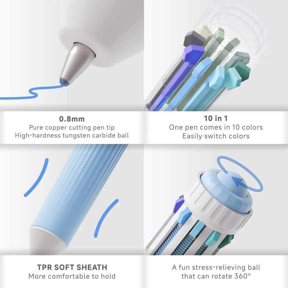 6 Pcs/Box Creative 10-in-1 Drawing Ballpoint Pen Set 60 Colors Multi-Function 0.8mm Colored Pens for Painting & Study Marking