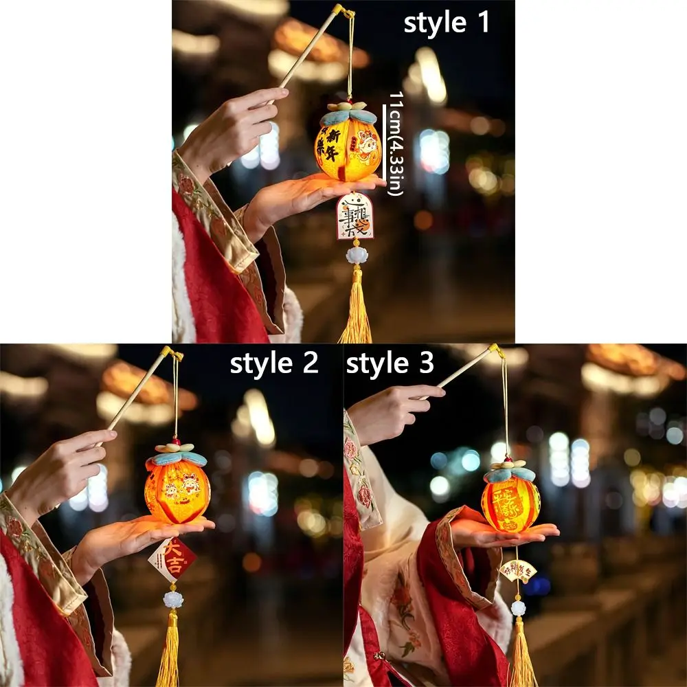 Cartoon Chinese Style Lantern Handmade Blessing Words Handheld Lantern with Tassel Lucky Persimmon Lantern Traditional Festival