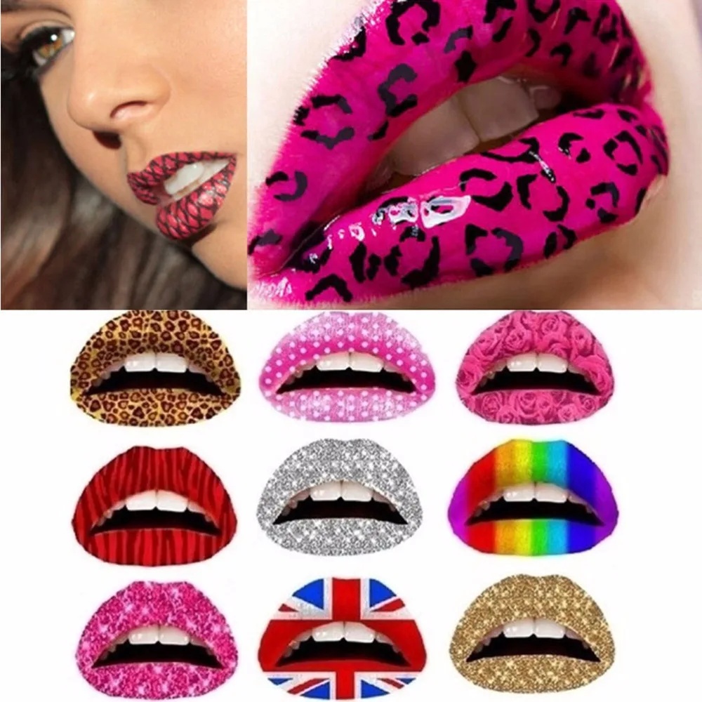

3 Pcs/lot Temporary Lips Tattoo Sticker Lipstick Art Transfers Many Designs Colorful Fancy Dress Party Lip Makeup Random