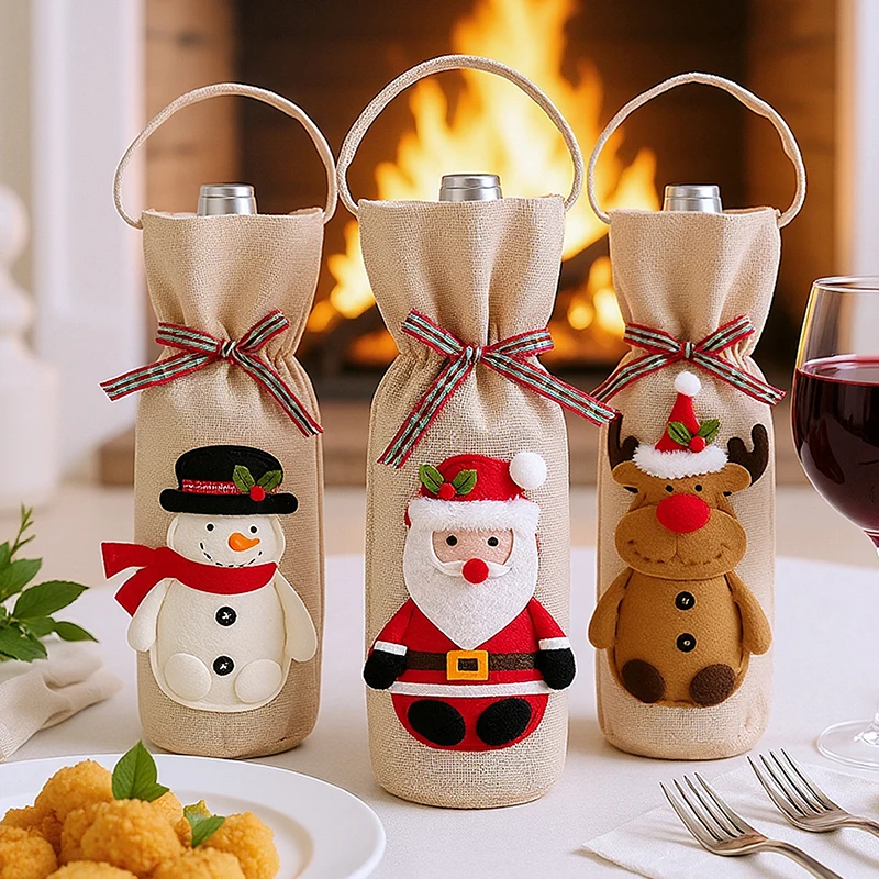 Christmas Reusable Wine Bottle Gift Bag-Xmas Holiday Decorative Wine Bag For Wedding Birthday Party Festive Gift Packaging Cover