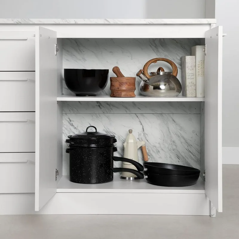 South Shore Myro Kitchen Island, Faux White Marble and White 6