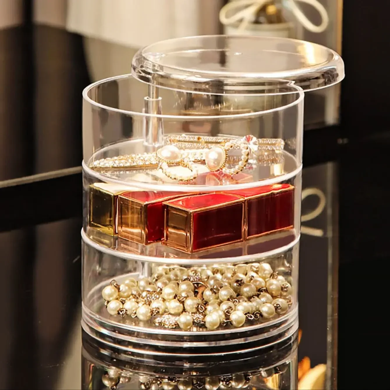 Multi-layer Transparent Rotating Jewelry Storage Box