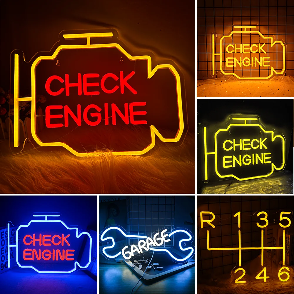 Check Engine Neon Sign Led Light Auto Room Garage Repair Shop Wall Decor Bar Party Club Luminous Atmosphere Lamp USB Power