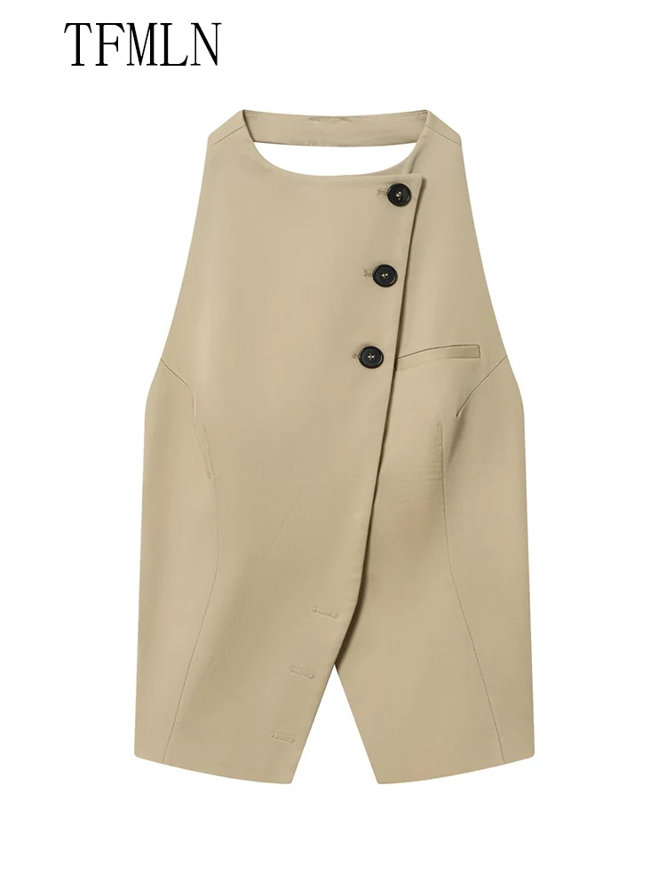 Sexy Women Solid Halter Top Straight Pant Sets 2025 Autumn Chic Backless Sleeveless Tops Zipper Causal Trousers With Belt Outfit