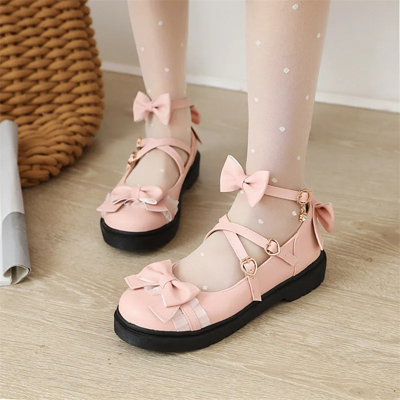 

YQBTDL Japanese College Students Style Bow Platform Women Lolita Shoes Girls Round Toe Buckle Straps JK Commuter Cosplay Shoes
