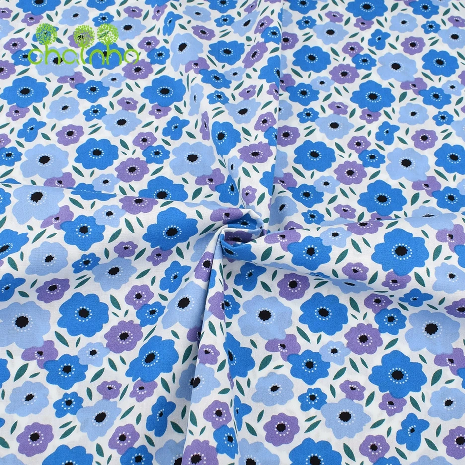 Chainho,Printed Plain Weave Poplin Cotton Fabric,DIY Sewing Quilting Material,Patchwork Cloth,Floral Series,3 Sizes,15PC95