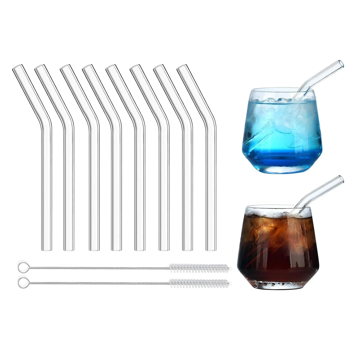 Description Picture 2 of item6'' Short Bent Glass Drinking Straws Eco Friendly Reusable Straws for Whiskey Cocktail Soda Milkshake Bar Drinkware Accessories