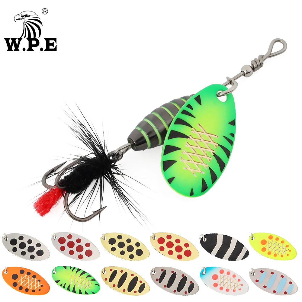 W.P.E Angelköder, rotierende Pailletten, Löffel, Spinnerköder, Messing, Haken aus Kohlenstoffstahl, 3,7 g, 5,3 g, 8,2 g, 10,5 g, Wobbler, Bass, Pesca