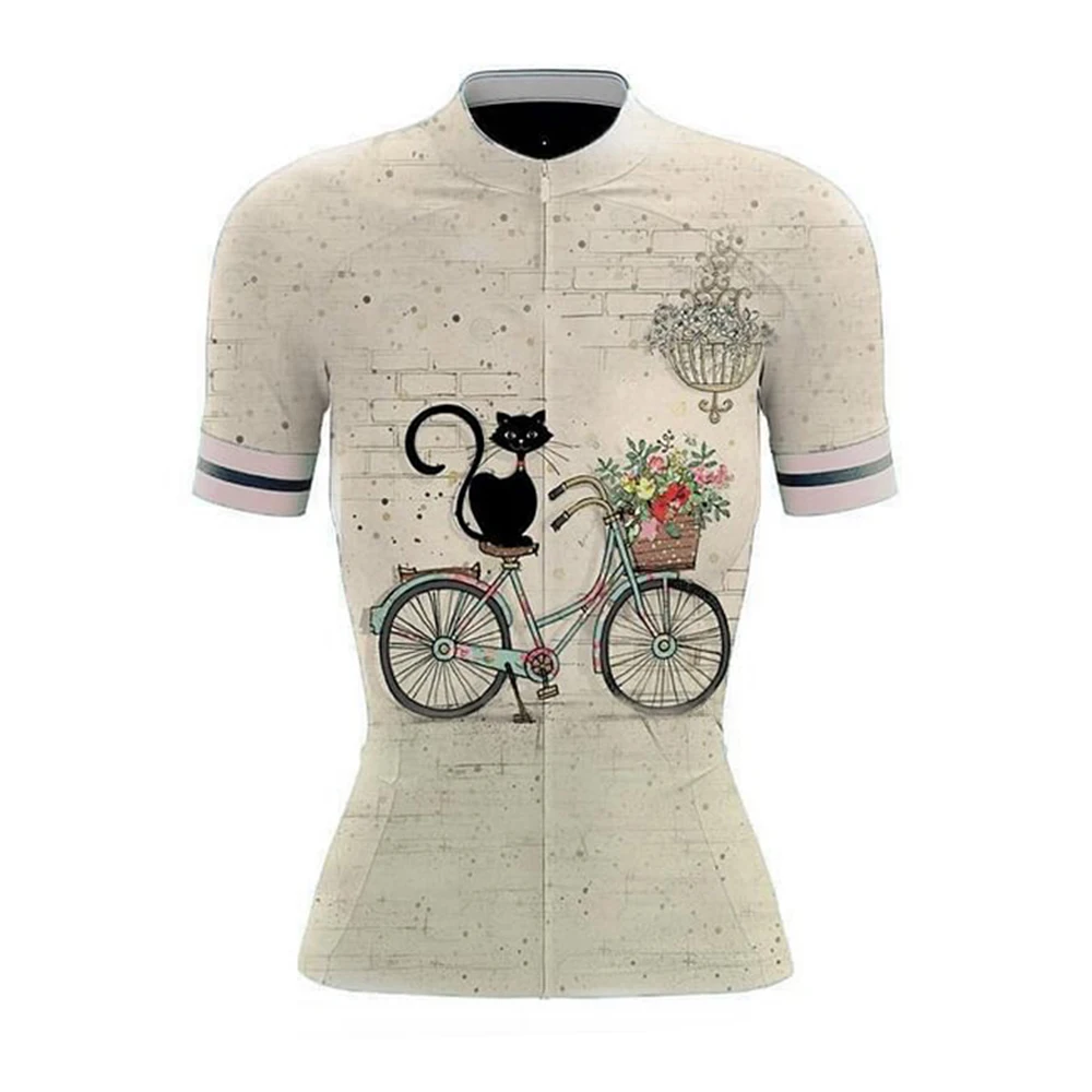 

Cat Casual Women Summer Cycling Jersey Short Sleeve Bike Shirt Bicycle Wear Mountain Road Clothes Cycle Racing MTB Clothing