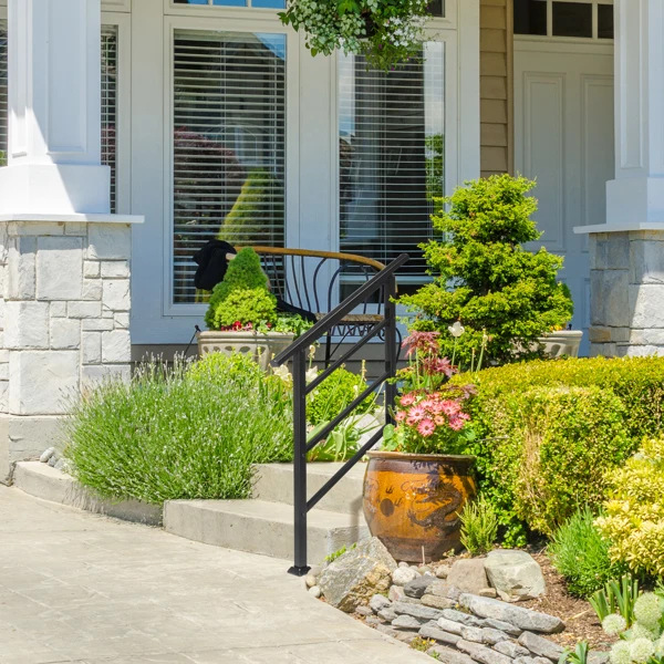 哑光黑色 1-3阶 可调节  直扶手 庭院楼梯扶手-13