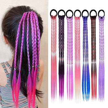 Elastici per capelli con coda di cavallo intrecciata arcobaleno Elastico di colore nero con estensioni dei capelli per copricapo da festa per donne e ragazze