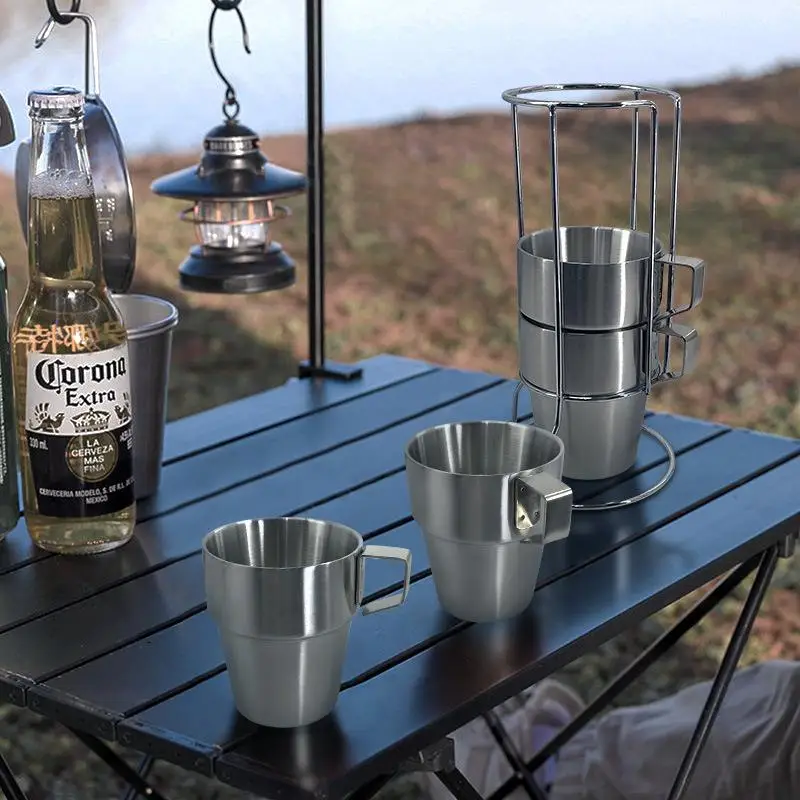 4 Pcs/Set Coffee Cup Set Stainless Steel Outdoor Mugs Outdoor Travel