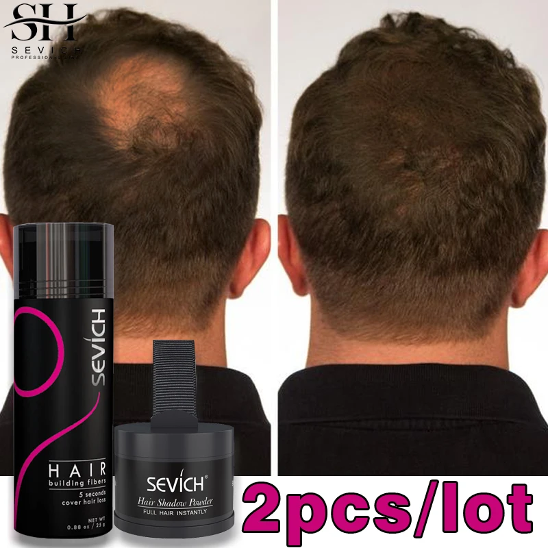 2pcs Hairline Powder Kit Keratin Hair Fiber Powder Black Root Cover Up Waterproof Hairline Shadow Hair Concealer Coverage