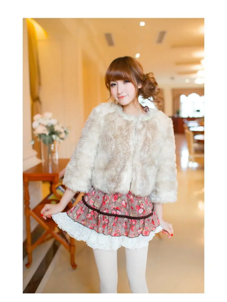 SALES Japan LIZ LISA Original Natural Color Imitated Deer Hair Diamond Collar Short Cardigan Coats