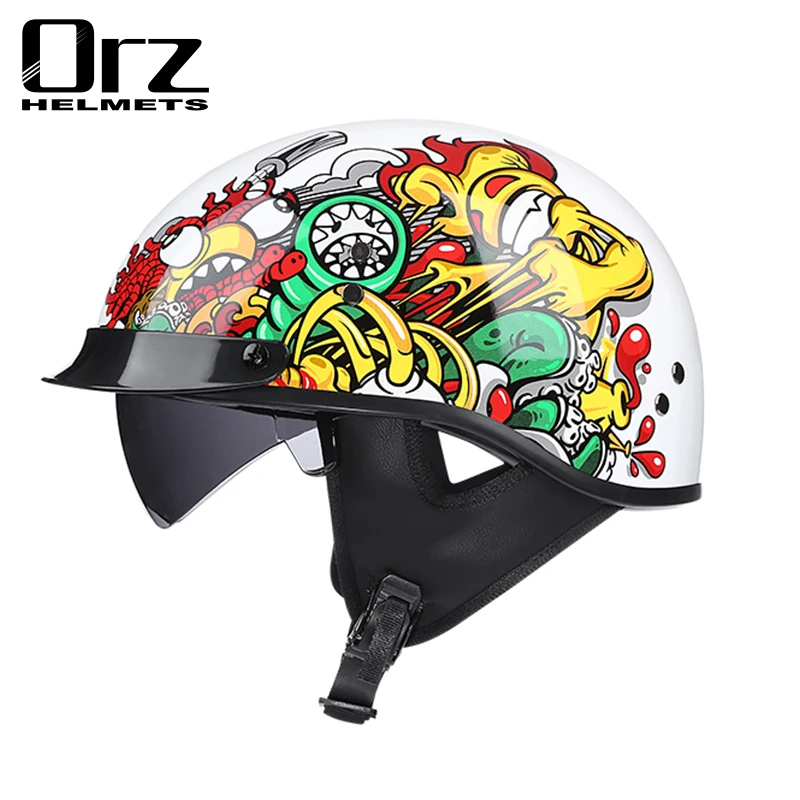 Adult Motorcycle Vintage PU Leather sun visor and Retractable Detachable Warm Collar motorcycle glasses with foam Helmets & Protective Gear