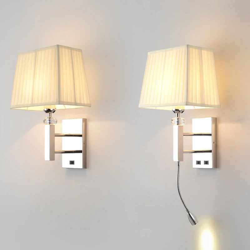

Modern Stainless Steel Led Wall Light Beds Lights Fabric Lampshade Lamp Hotel Living Room Bedroom Bedside Reading Sconces