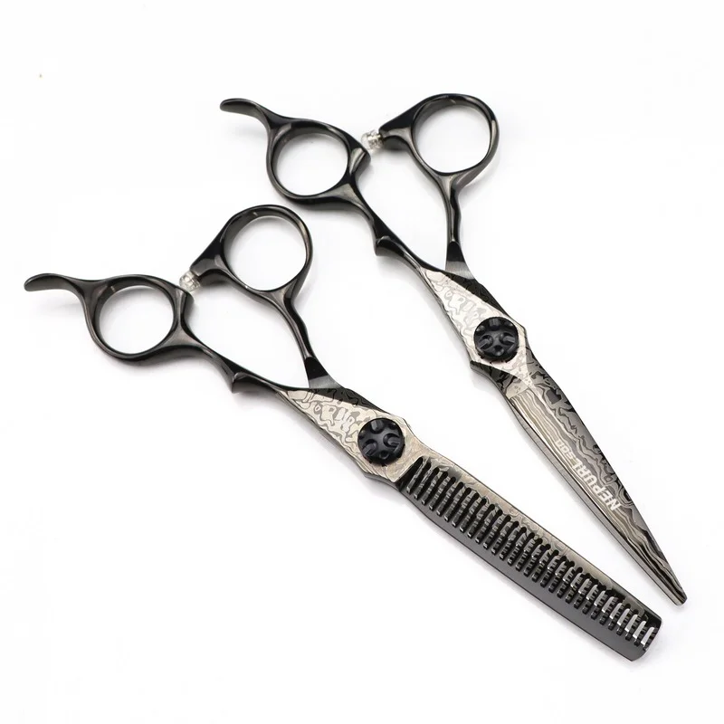 

NEPURLson Professional Damascus Hair Scissors Barber Shears Hairdressing Cutting Thinning Scissors Set 6 Inch Japan 440c Steel