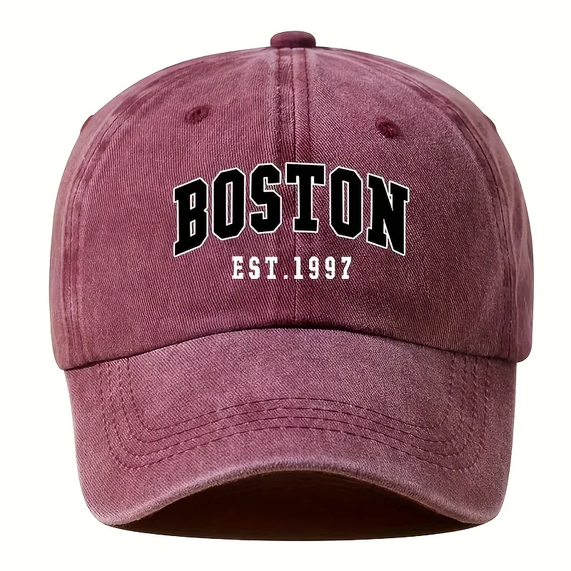 BOSTON 프린트가 있는 새로운 세탁 가능한 복고풍 야구 모자, 남녀 공통 커플 스타일, 조절 가능한 세탁 가능한 야구 모자
