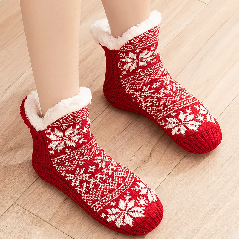 Women Thermal Fuzzy Sock Comfy Floor Winter Warm Sleeping Soft Female Plush Non Slip Grip Silicone Short Slipper Sock House Home