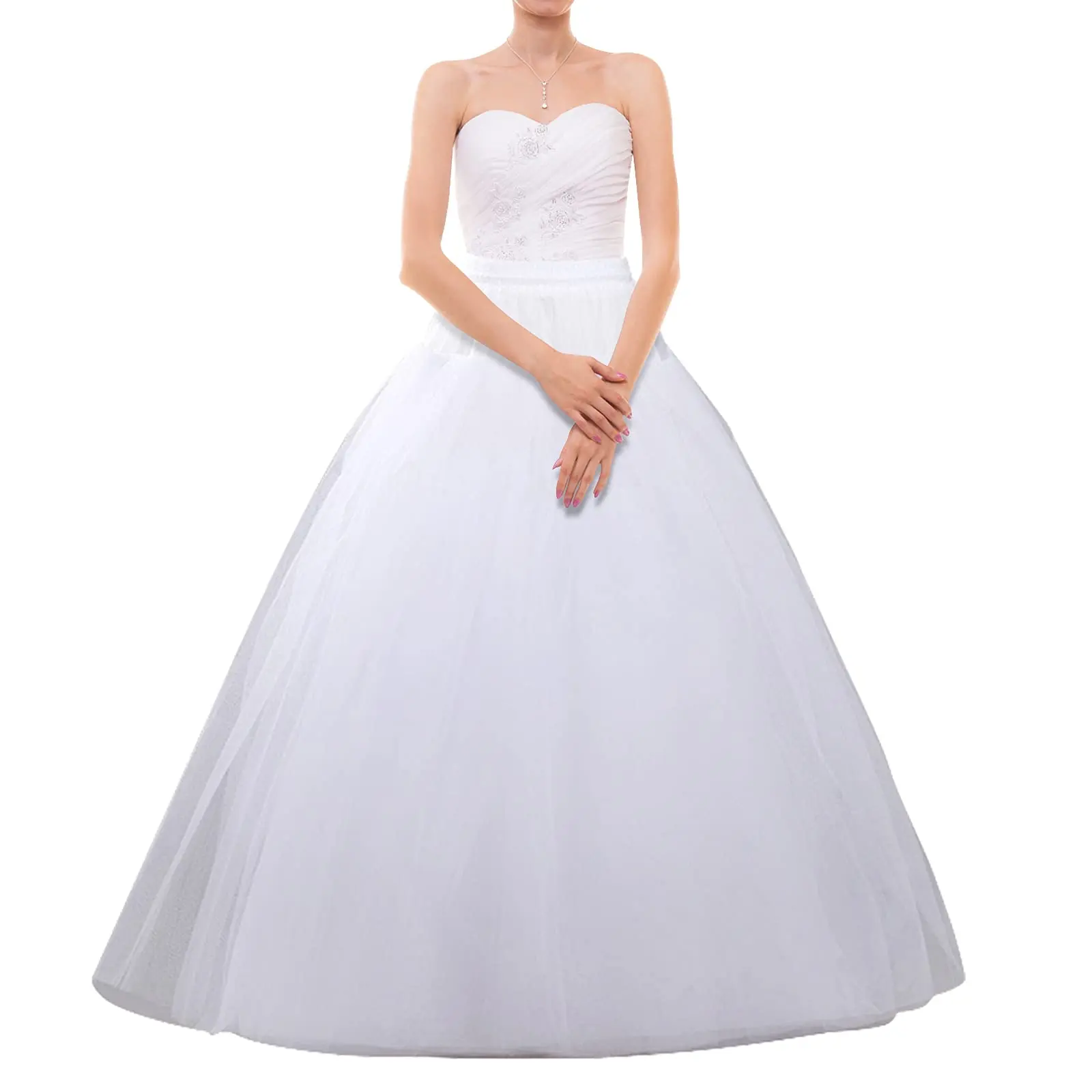 

A-line Hoopless Petticoat 4 Layers Floor Length Tulle Petticoat Crinoline Underskirt Slips for Bridal Wedding Dress