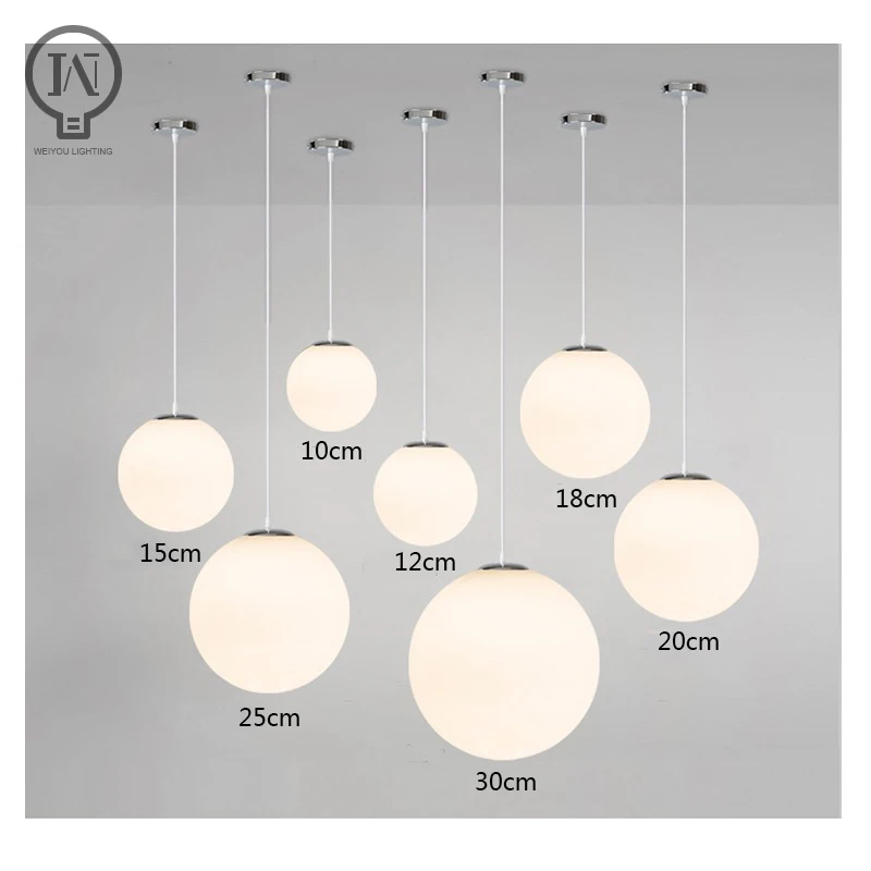Gold/Black/silv Glass Ball Pendant Lights White Globe Hanging Lamps Bar Restaurant Deco Luminaire Bedroom Light E27 Pendant Lamp 5
