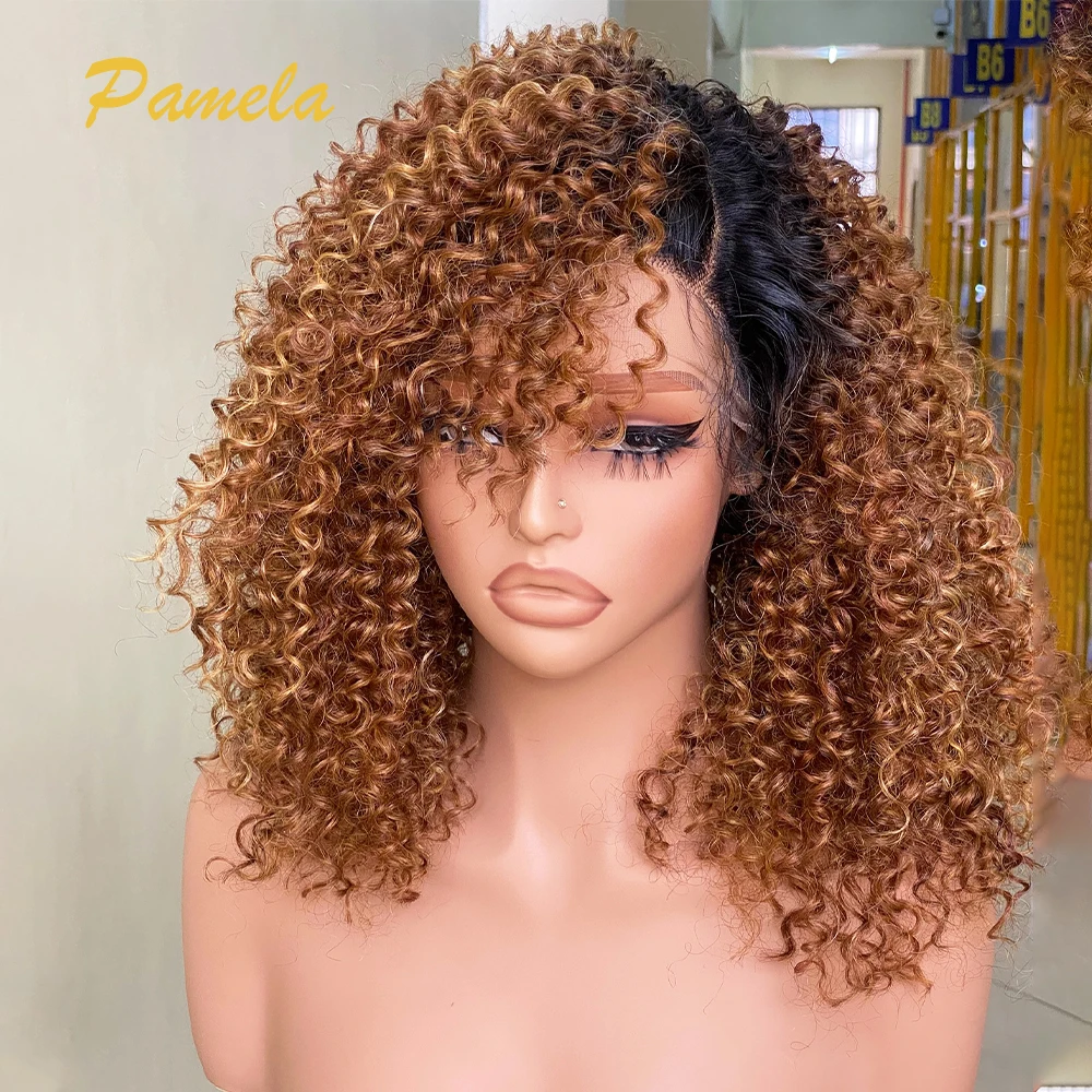 High Density 1b/30 Honey Blonde Short Curly Bob Wig Human Hair Wig 13x6 Lace Frontal Wig Preplucked 9x6 Glueless Wigs For Woman