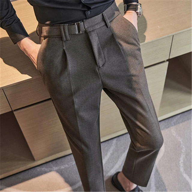 Spring Autumn British Style Business Slim Mens Suit Trousers Korean Fashion  High-waisted Casual Pants Formal Social /Dress Pants - AliExpress