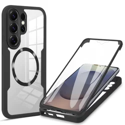 360° Full Body Shockproof Clear Case with Soft Bumper - Galaxy S23 Ultra (Black)
