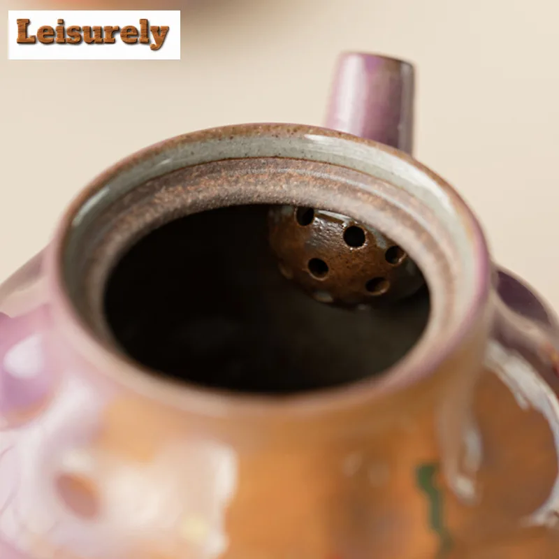 130ml Lilac Purple Hand-painted Small Flower Side Handle Teapot Tea Infuser Pot Tea Making Kettle With Strainer Tea Services