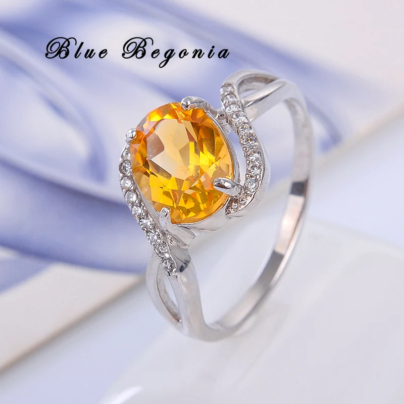 

100% Natural Citrine Ring 925 Sterling Silver for Women 7*9mm Yellow Gemstone Jewelry for Girl