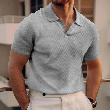 2024 estate nuovo colletto Polo moda Casual abbigliamento uomo pesante Waffle manica corta tinta unita