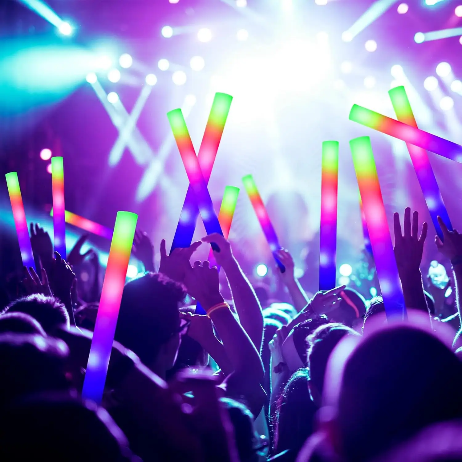 LED Glow Sticks Bulk Colorful RGB Glow Foam Stick Cheer Tube Dark Light for Xmas Birthday Wedding Party Supplies 10/15/20Pcs