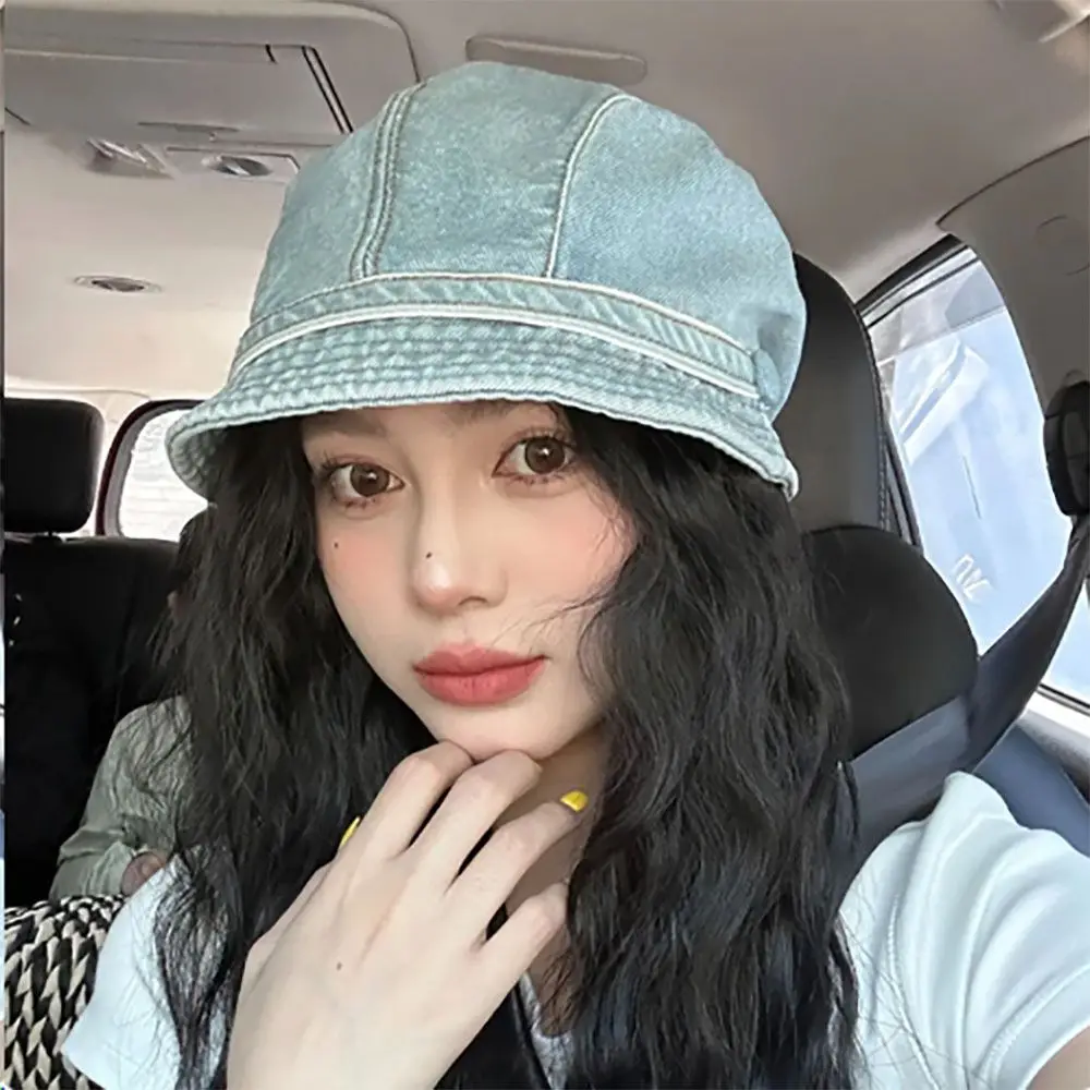 Ins Popular Retro Denim Short Brim Bucket Hats for Women and Men Spring Summer Travel Versatile Sunscreen Personality Stack Cap