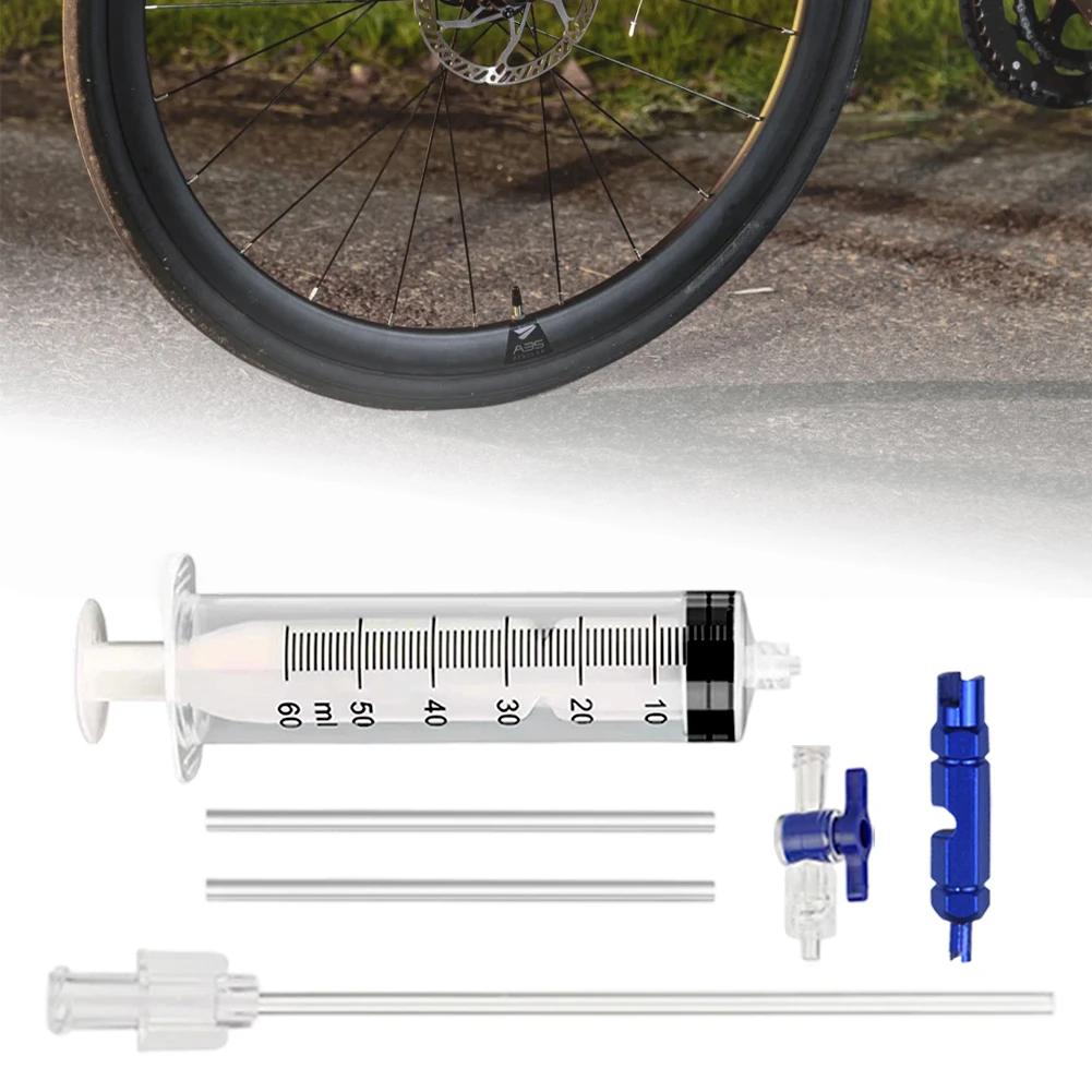Bicycle Tubeless Tire Liquid Injection Tool 60ML Syringe Presta Valve Core Removal Tool MTB Road Bike Tire Fluid Injection Tool