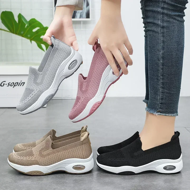 Women Casual Flat Breathable Knitted Sneakers Spring Autumn Sports Tennis Shoes Woman Fashion Slip on Soft Bottom Walking Shoes 6