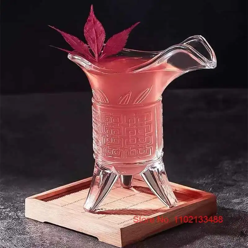 Description Picture 2 of item120ml Transparent Tripod Cup Vintage Chinese Style Wineglass Antique Cocktail Glass Emperor Brandy Snifter Retro Shot Glasses