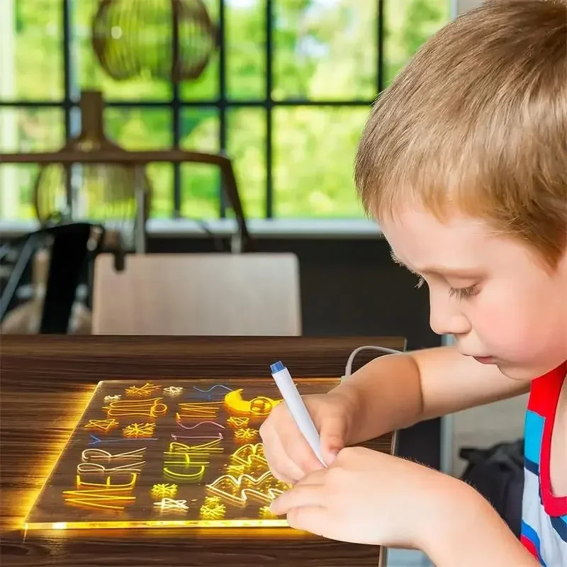 LED Drawing Board LED Note Board with Colors LED Letter Message Board Note Glas With 7 Colorful Pens