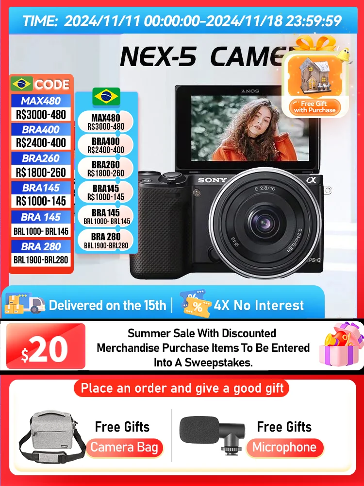 Sony Alpha NEX-5 5C 5N 5R 5T NEX-6 7 APS-C Mirrorless Camera Digital Compact 24.30MP 1080P HD Video Cameras NEX5 NEX6 NEX7（Used）