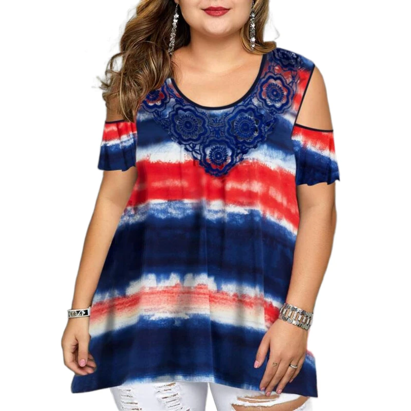 Plus Size Tops Sexy Cold Shoulder 
